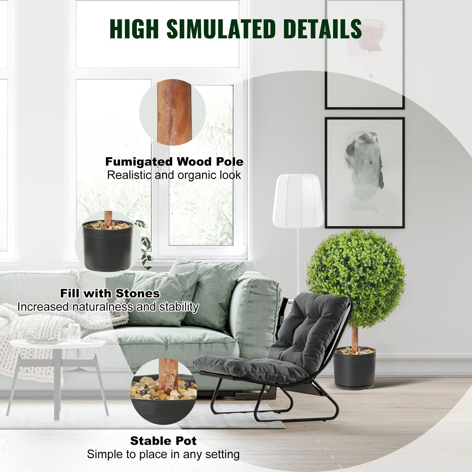 VEVOR 2x Artificial Boxwood Ball Ø40,6cm Garden Deco Boxwood in Flowerpot Ball Artificial Boxwood Ball Artificial Plant made of PE, Wood, PP incl. 4 pcs. Decorative butterflies and 10 pcs. Replacement - JM Variety Store